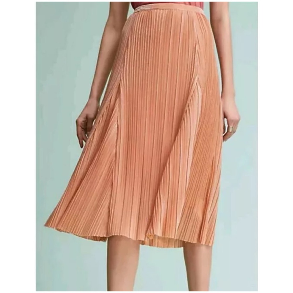 Anthropologie Maeve Pleated Metallic champagne peach midi skirt Small Anthro - Picture 2 of 11